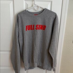 Gray Crewneck Sweatshirt with Red "FULL SEND" Graphic Large